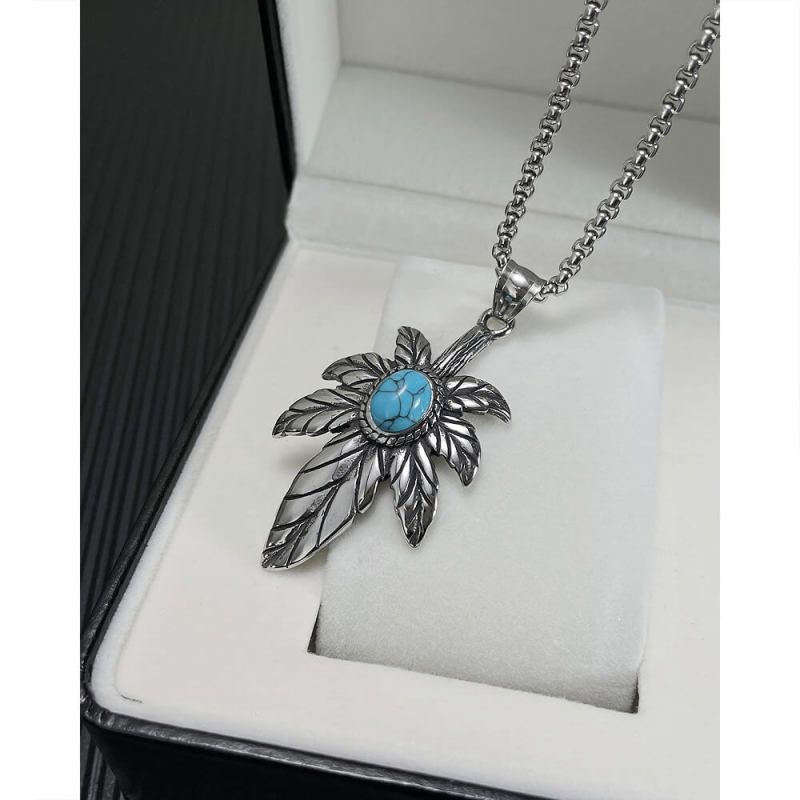 Wholesale Stainless Steel Leaf with Turquoise Pendant