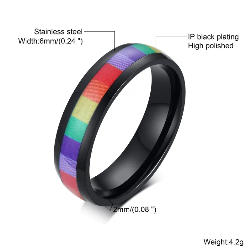 Wholesale Black Rings with Rainbow Stainless Steel