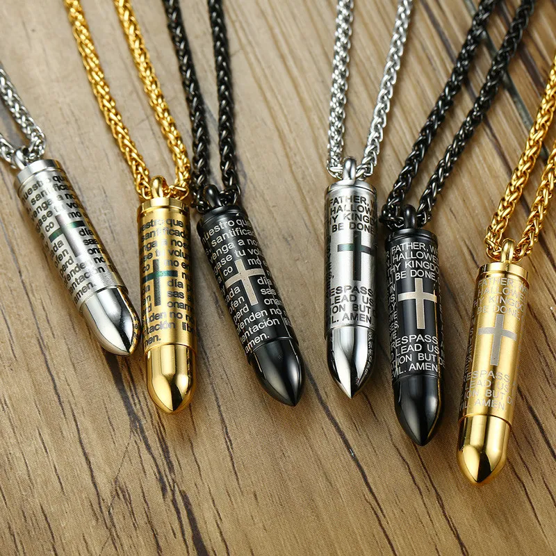 Wholesale Stainless Steel Mens Scriptures Bullet Pendant