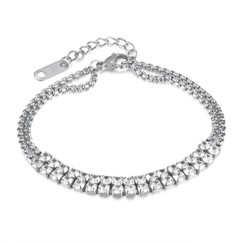 Wholesale Stainless Steel Double Row CZ Bracelet