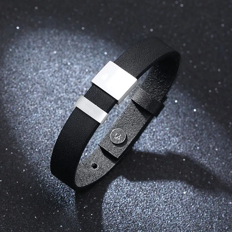 Wholesale Men Leather Beads Engraved 2/3/4/5/6 Name Bracelet