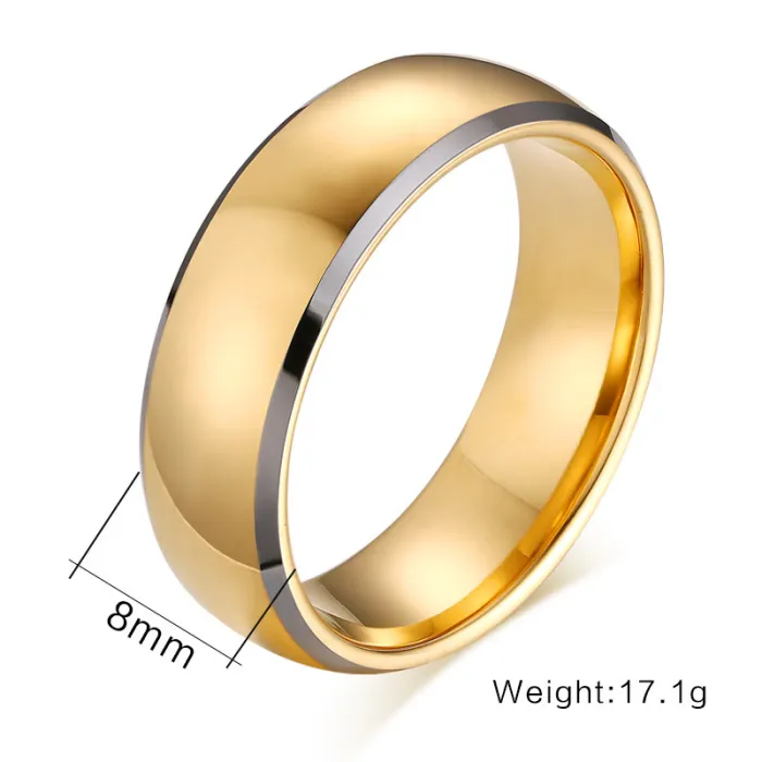 8mm Gold Center Two Tone Tungsten Carbide Ring