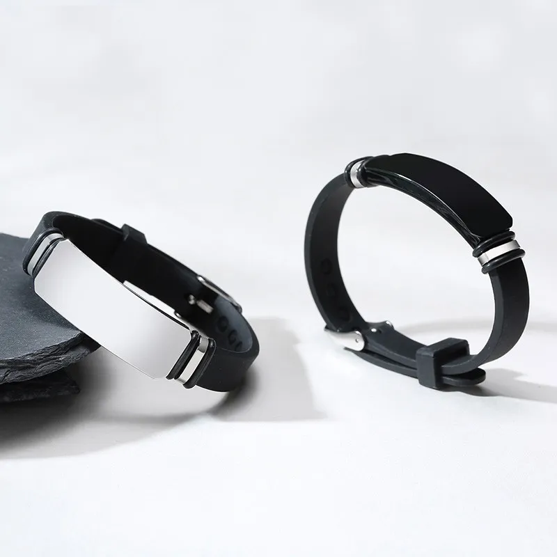 Wholesale Stainless Steel Men Custom Black ID Silicone Bracelets