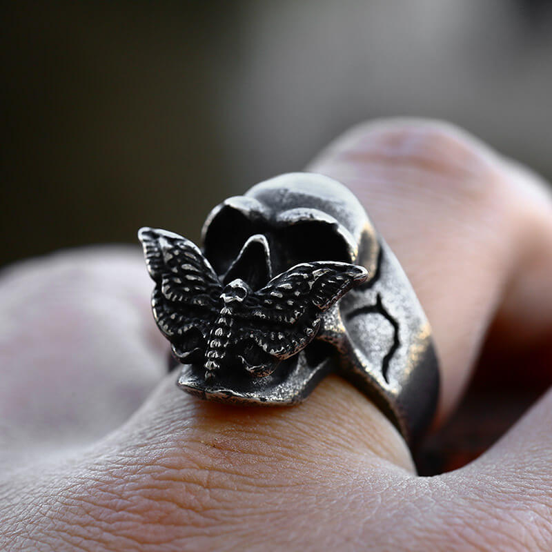 Wholesale Stainless Steel Moth Skull Ring