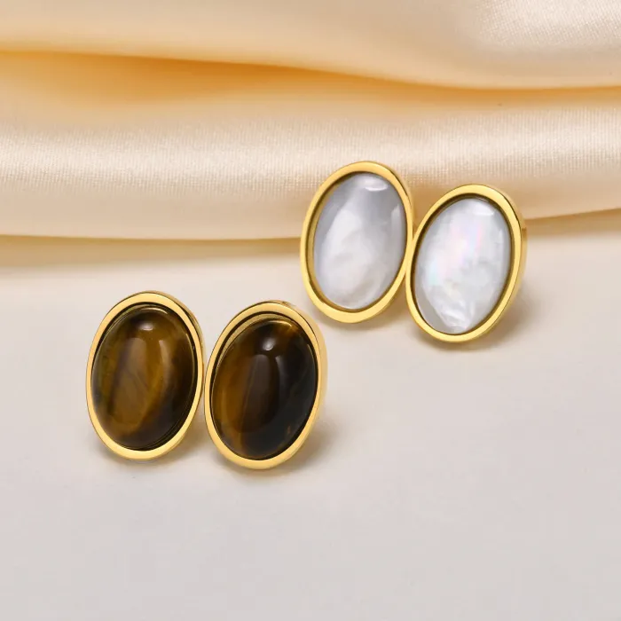 Wholesale Stainless Steel Shell Tiger's Eye Earrings