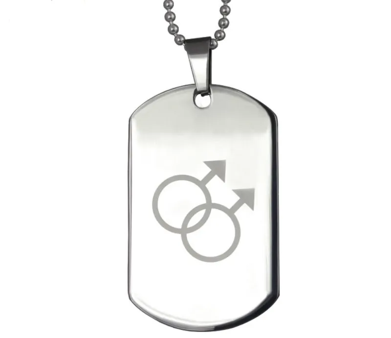 Double Male Sign Laser Etched Gay Pride Stainless Steel Dog tag