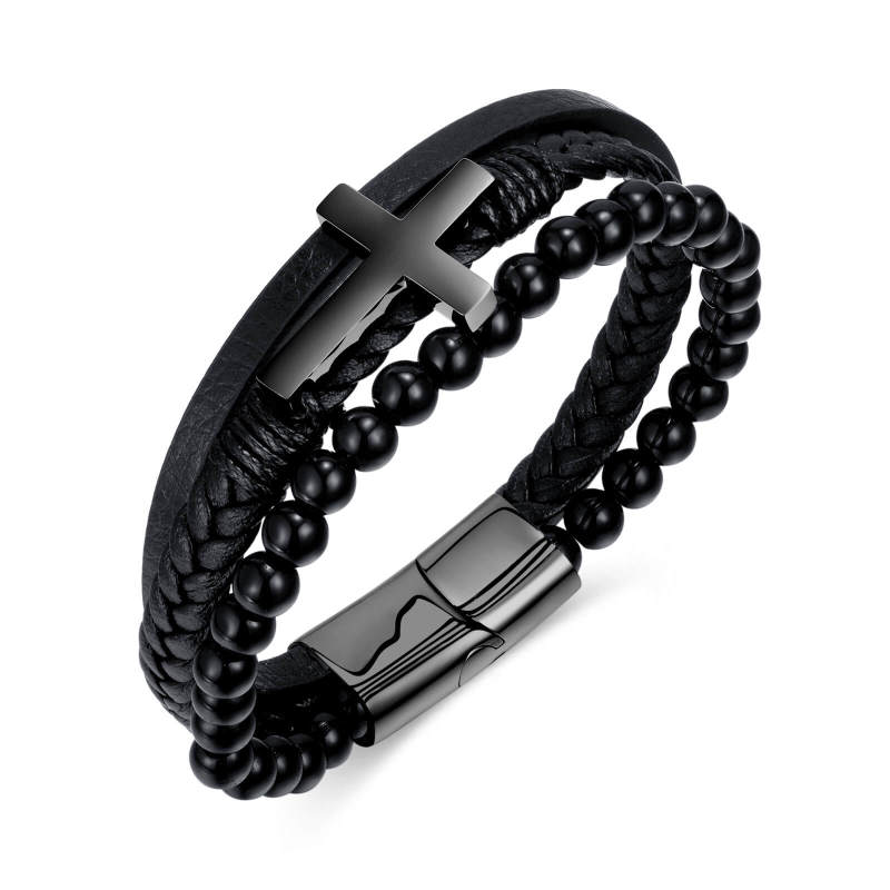 Wholeale Multi-layer Leather Bracelet with Cross