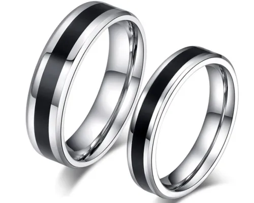 Wholesale Mens Black Center Stainless Steel Wedding Bands