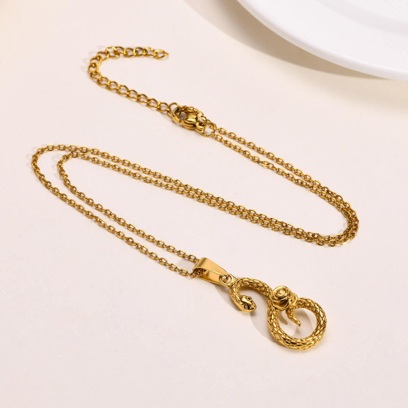 Wholesale Stainless Steel Women Rose Snake Pendant