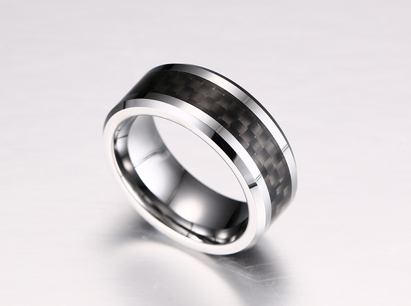 Mens Tungsten Black Carbon Fiber Inlay Wedding Ring