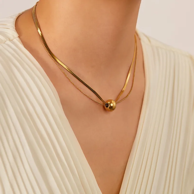 Wholesale Stainless Steel Ball Double Layered Necklace