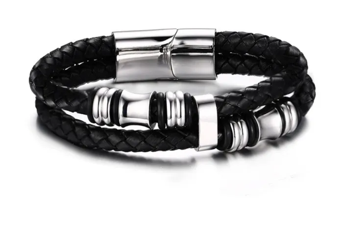 Stainless Steel Beads Leather Bracelets for Amazon