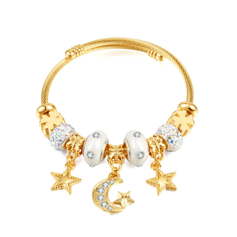 Wholesale Stainless Steel Bangle with Alloy Charms