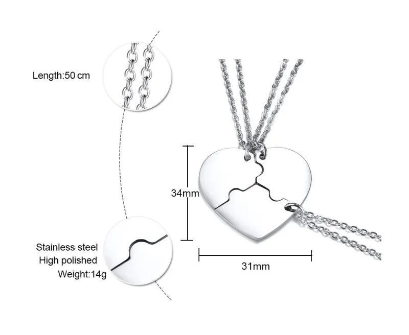 Wholesale Stainless Steel Puzzle Piece Necklace Best Friends