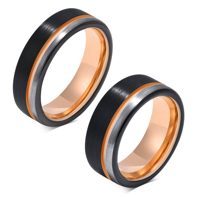 Wholesale Black and Rose Gold Tungsten Ring