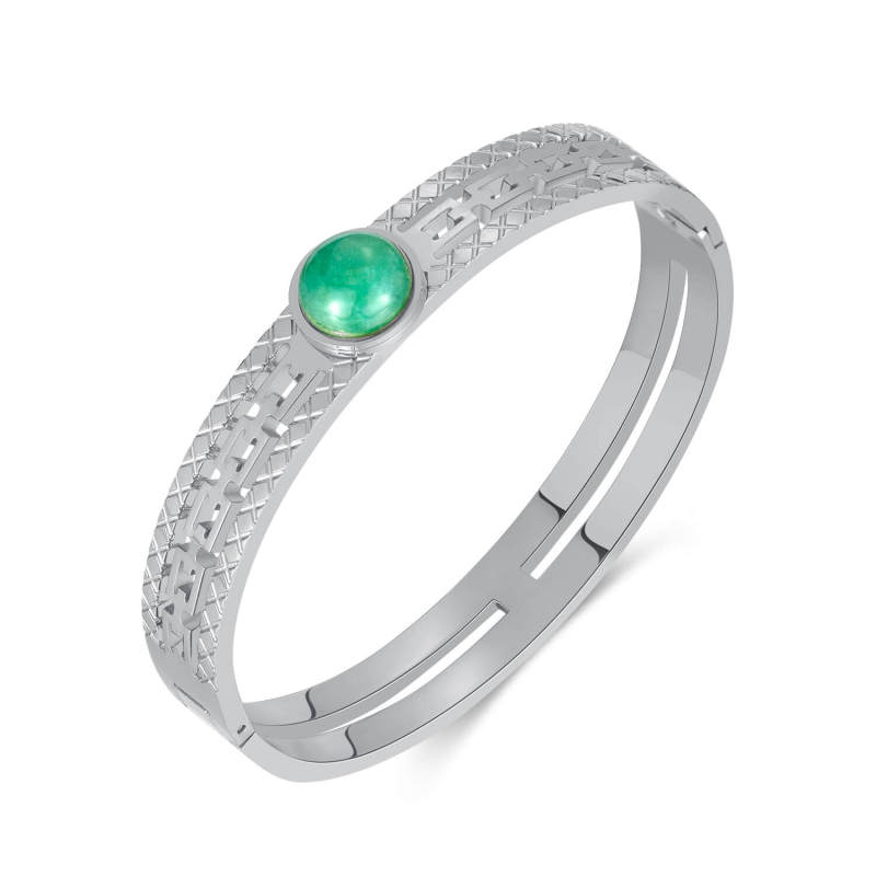 Wholesale Green Natural Stone Stainless Steel Bangle