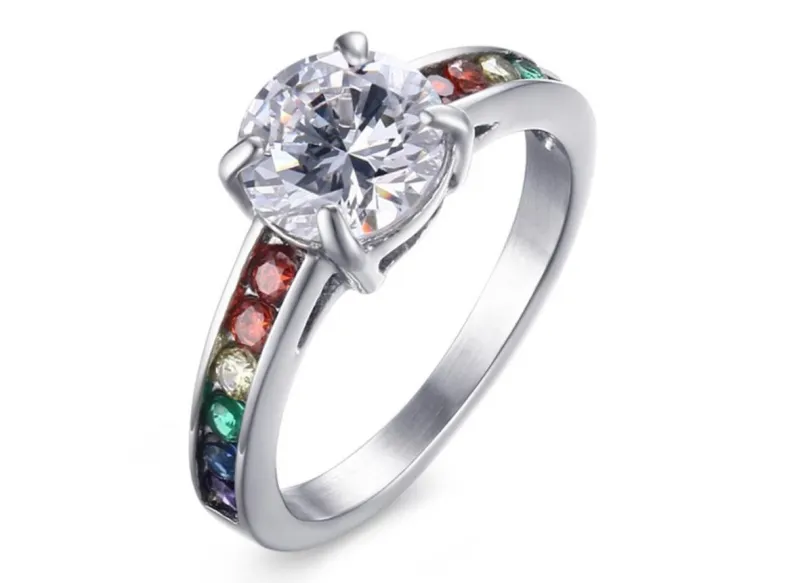 Wholesale Stainless Steel Rainbow Pride Engagement Rings