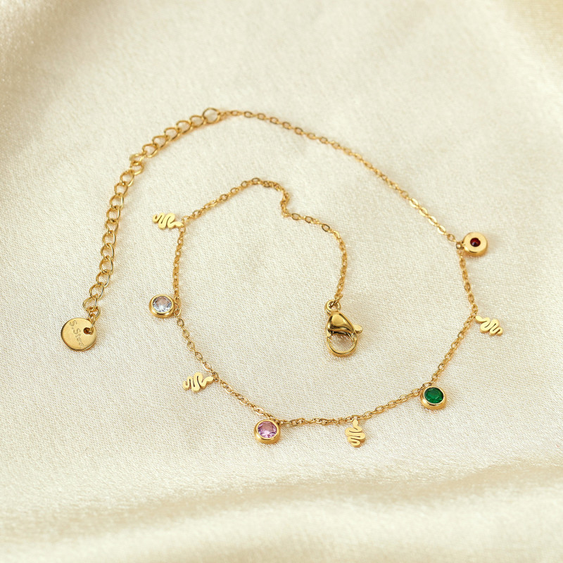 Stainless Steel Colored Zirconia Anklet