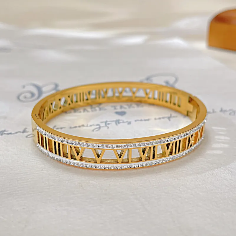 Wholesale Zirconia Stainless Steel Alphabet Bangle
