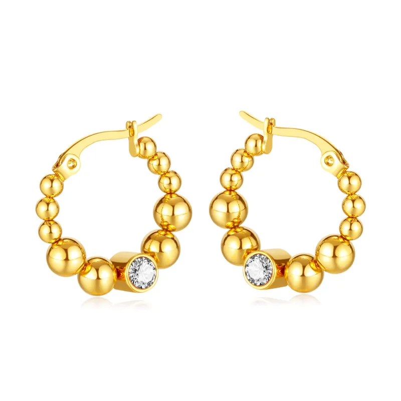Wholeasle Stainless Steel Simple Bead Earrings