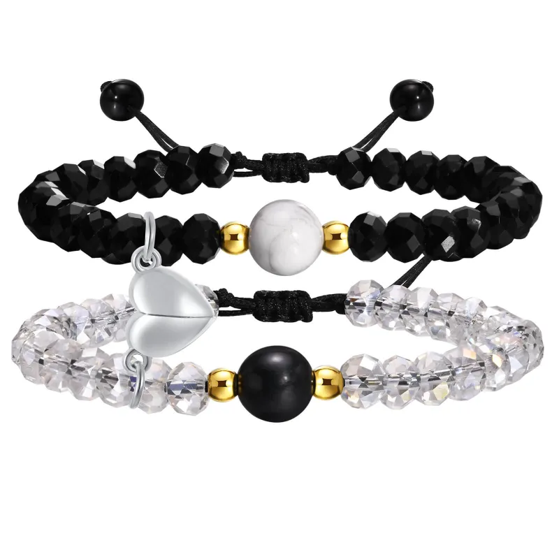 Wholesale Crystal Bead Heart Magnet Couple Bracelet