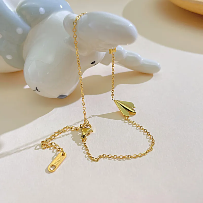 Wholesale Stainless Steel Paper Airplane Star Anklet