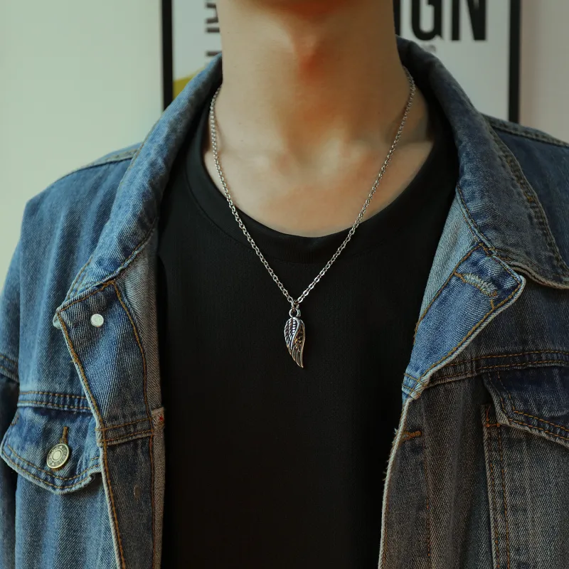 Wholesale Stainless Steel Retro Angel Wing Pendant Necklace For Men