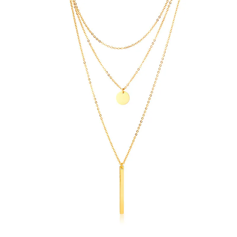 Wholesale Stainless Steel Bar and Circle Double Friendship Necklace