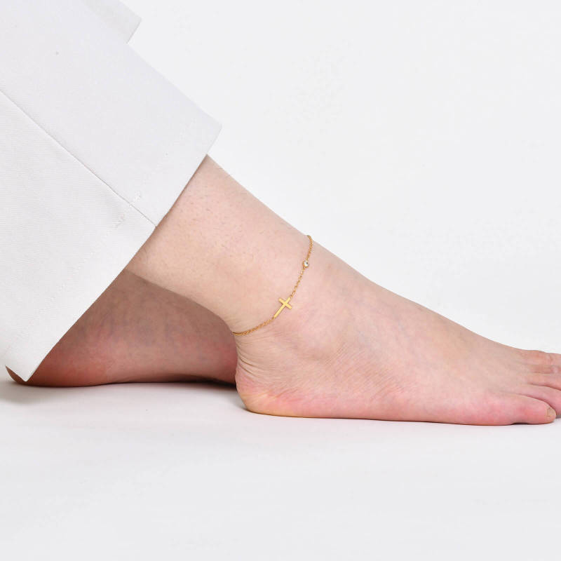 Wholesale Stainless Steel Cross Zircon Anklet