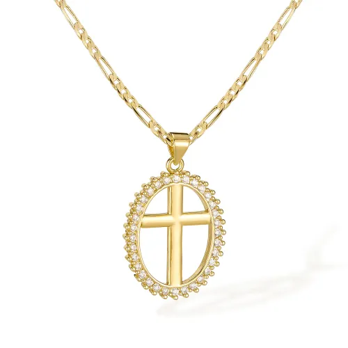 Wholesale Women Copper Zirconia Cross Necklace