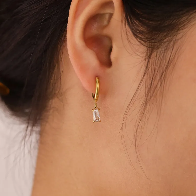 Wholesale Stainless Steel Rectangular Zirconia Earrings