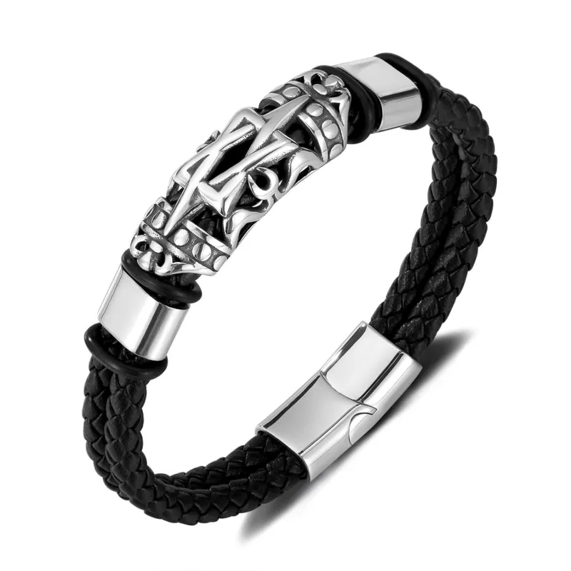 Wholesale Stainless Steel Leather Bracelet