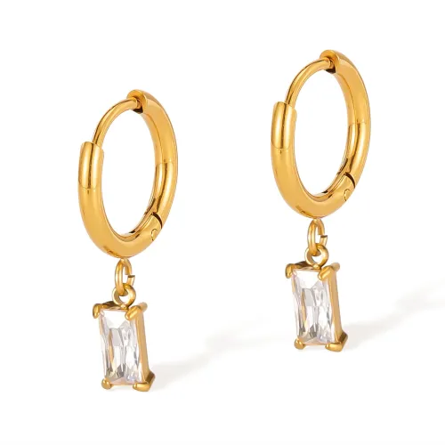Wholesale Stainless Steel Rectangular Zirconia Earrings