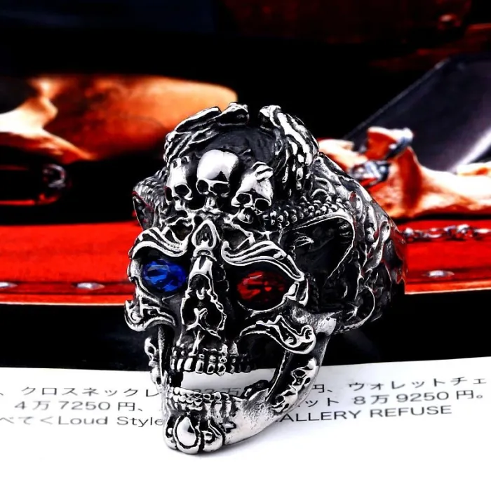 Wholesale Stainless Steel Skull Ring with CZ Eyes