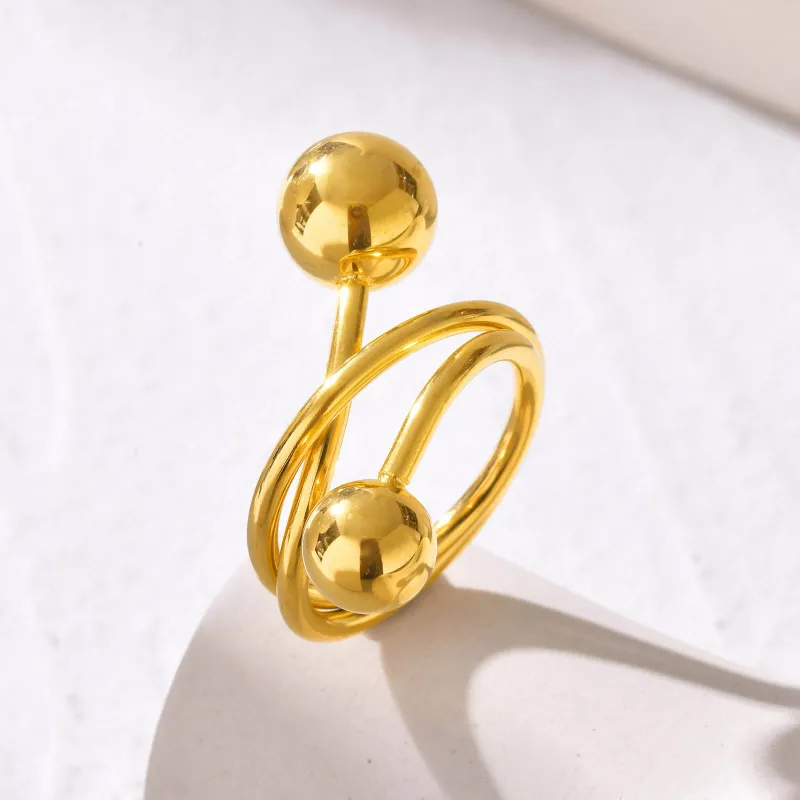 Wholesale Stainless Steel Crossed Triple Ball Ring