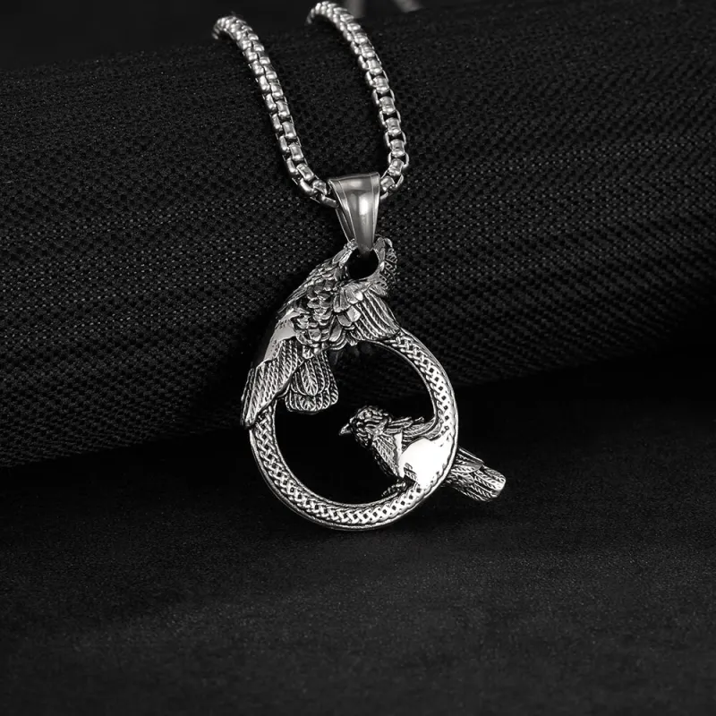 Wholesale Stainless Steel Double Raven Necklace