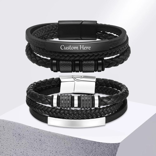 Personalized Braided Leather Bracelet for Men