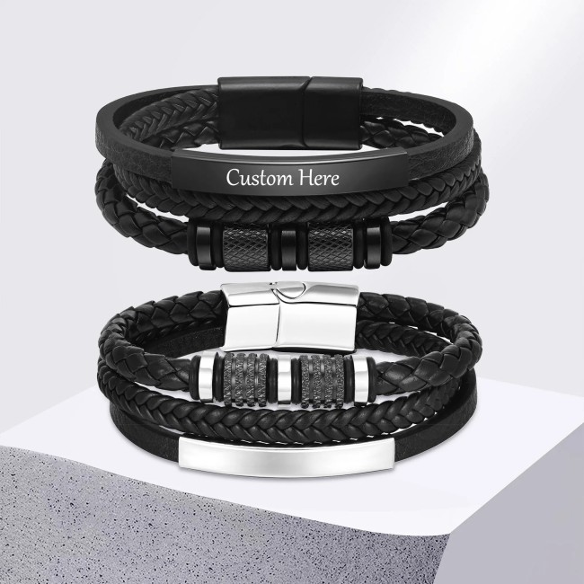 Personalized Braided Leather Bracelet for Men