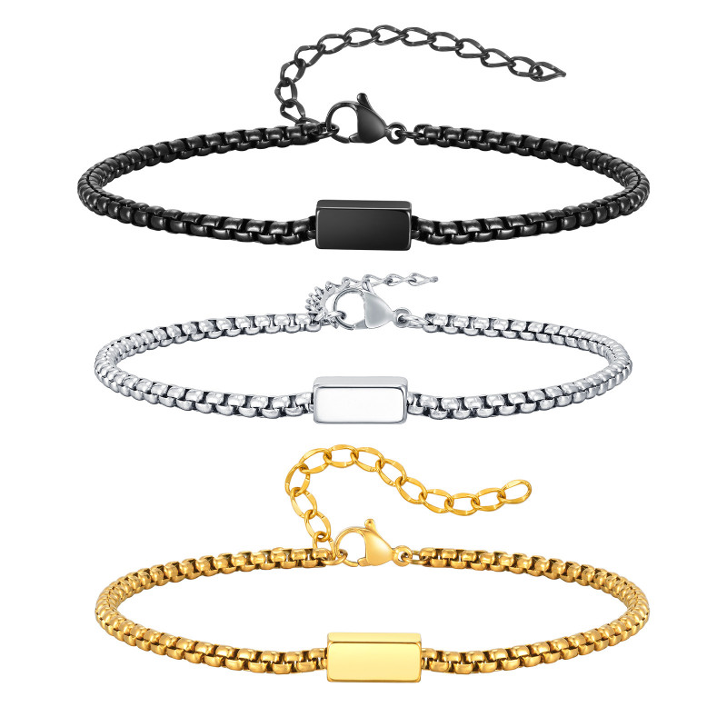Wholesale Stainless Steel Black Box Chain Bracelet
