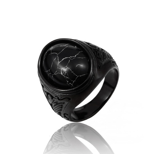 Wholesale Stainless Steel Black Ring with Black Turquoise