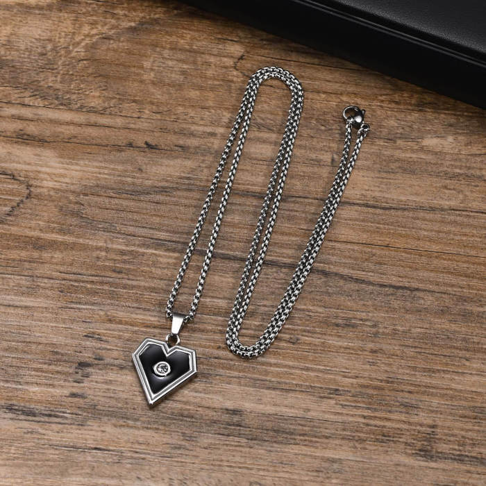 Wholesale Stainless Steel Black Heart Pendant with CZ