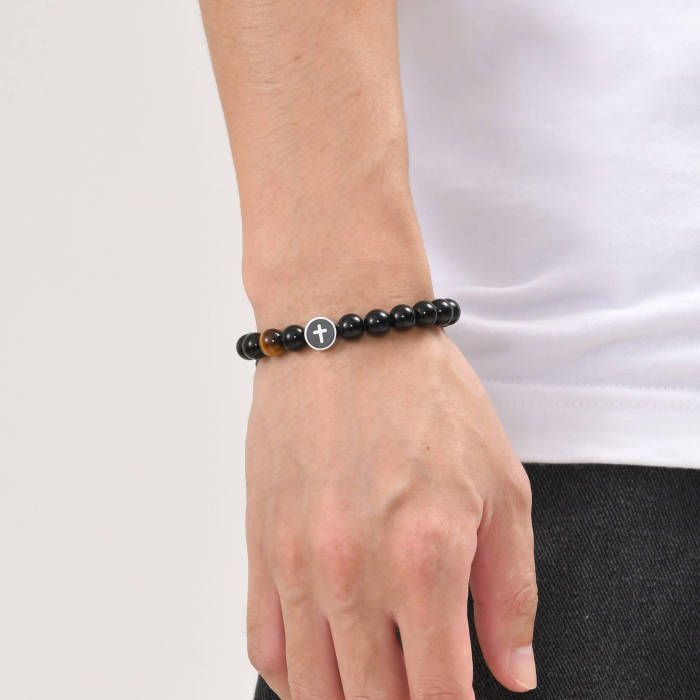 Wholesale Stainless Steel Cross Beaded Couple Bracelet