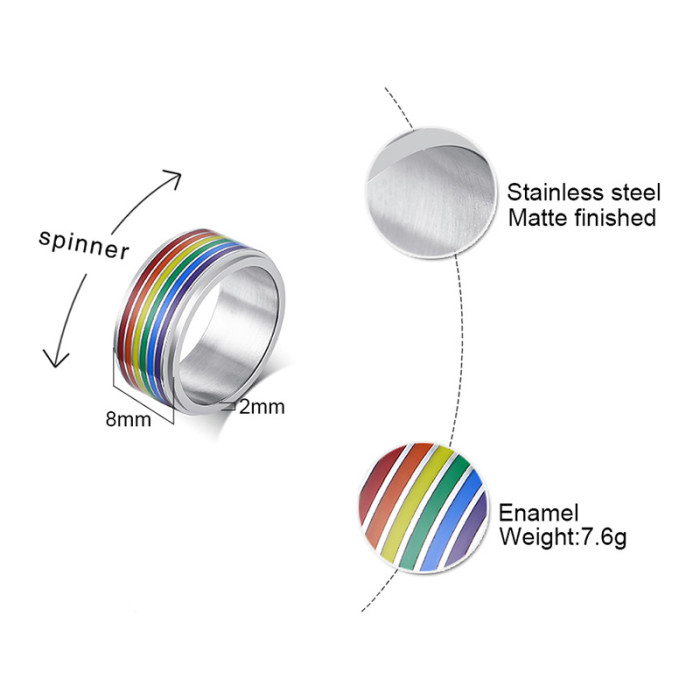 Wholesale Stainless Steel Rainbow Spinner Ring