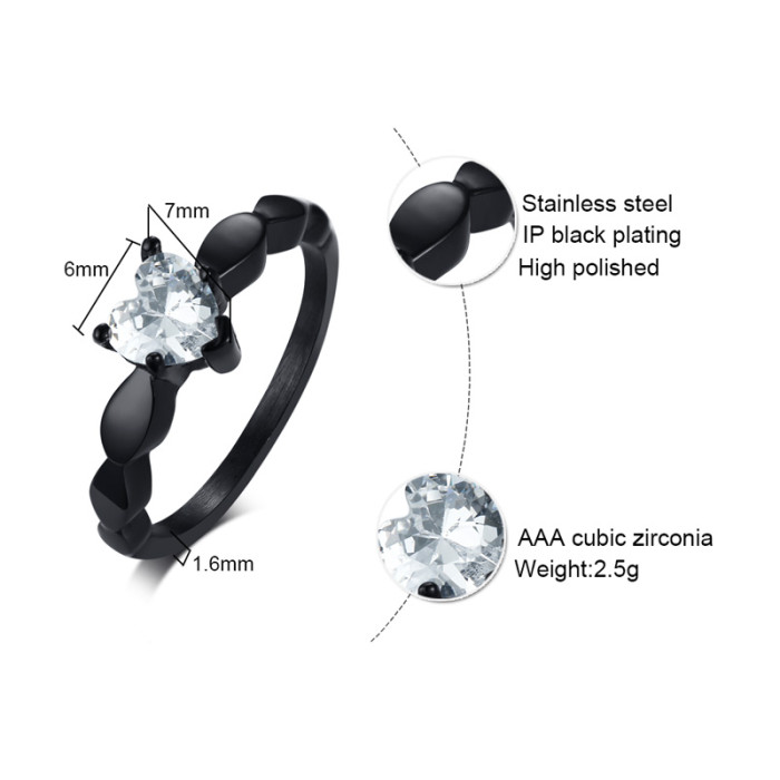 Wholesale Stainless Steel Heart Shape CZ Rings for Women