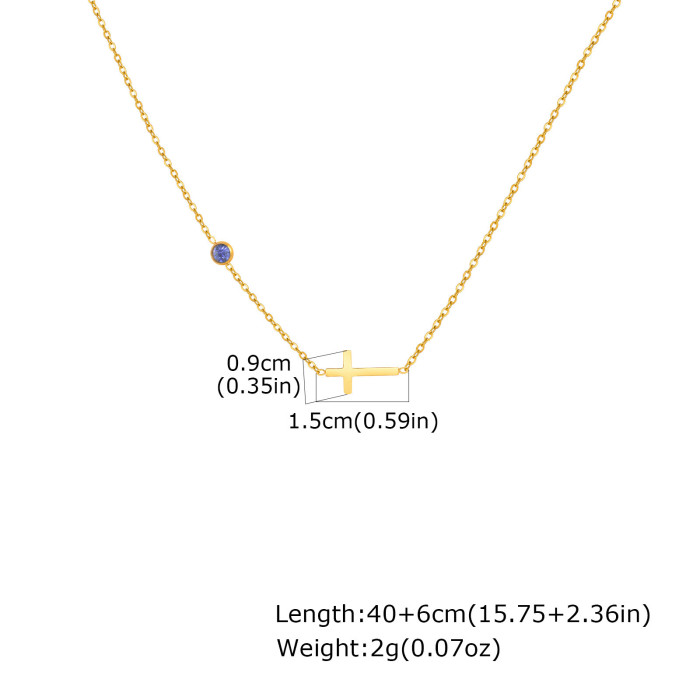Wholesale Stainless Steel Cross Birthstone Necklace