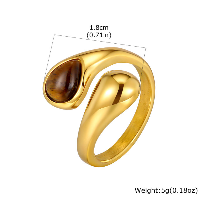 Wholesale Stainless Steel Sculptural Gold Tiger Eye Statement Ring