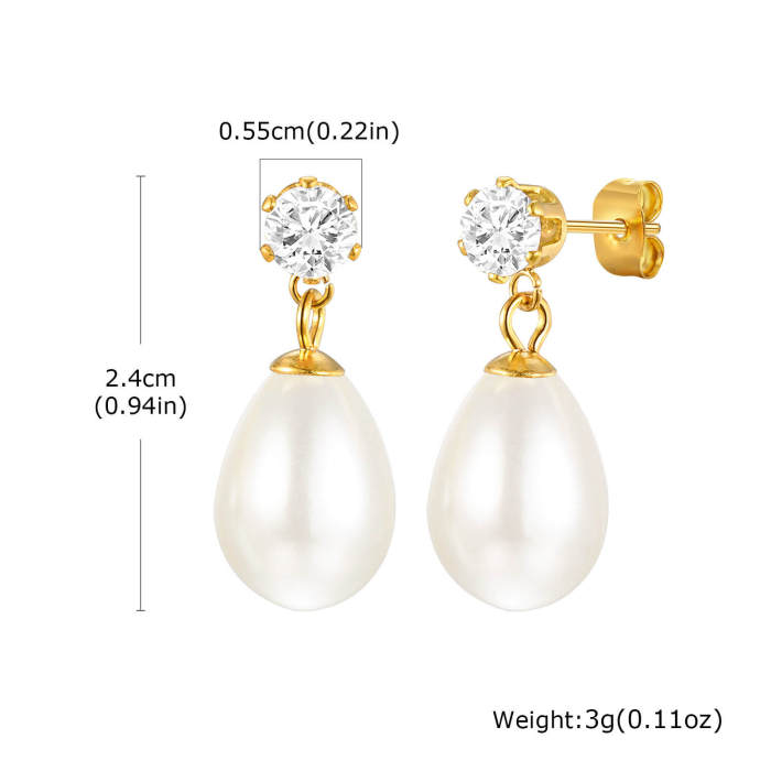 Wholesale Stainless Steel Zirconia Pearl Earrings