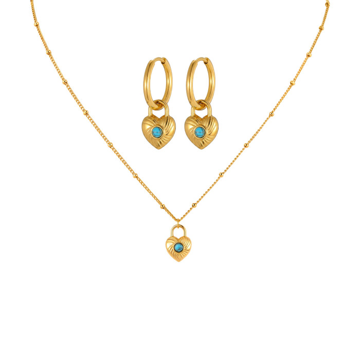 Wholesale Stainless Steel Heart Turquoise Hoop Earrings
