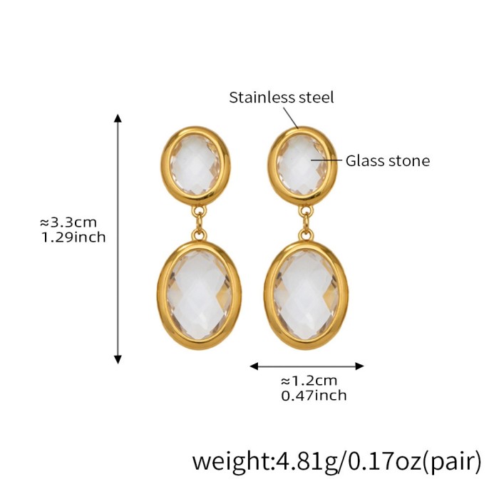 Wholesale Stainless Steel Oval Double Drop Gemstone Earrings