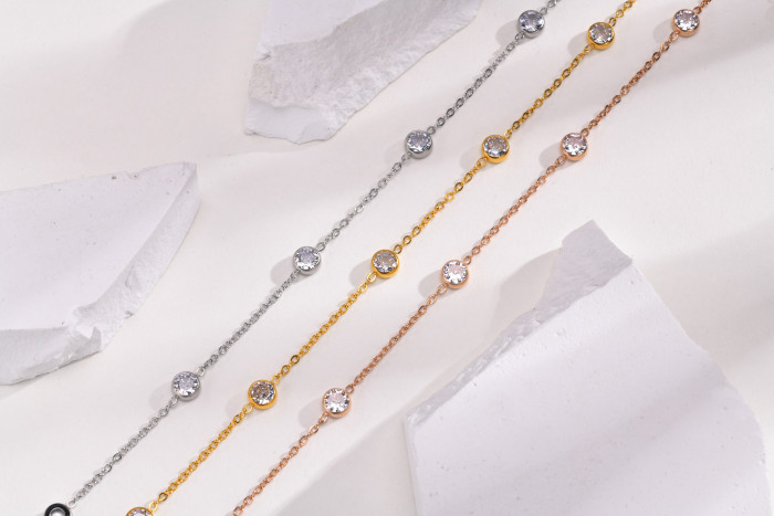 Wholesale Stainless Steel CZ Station Women Necklace